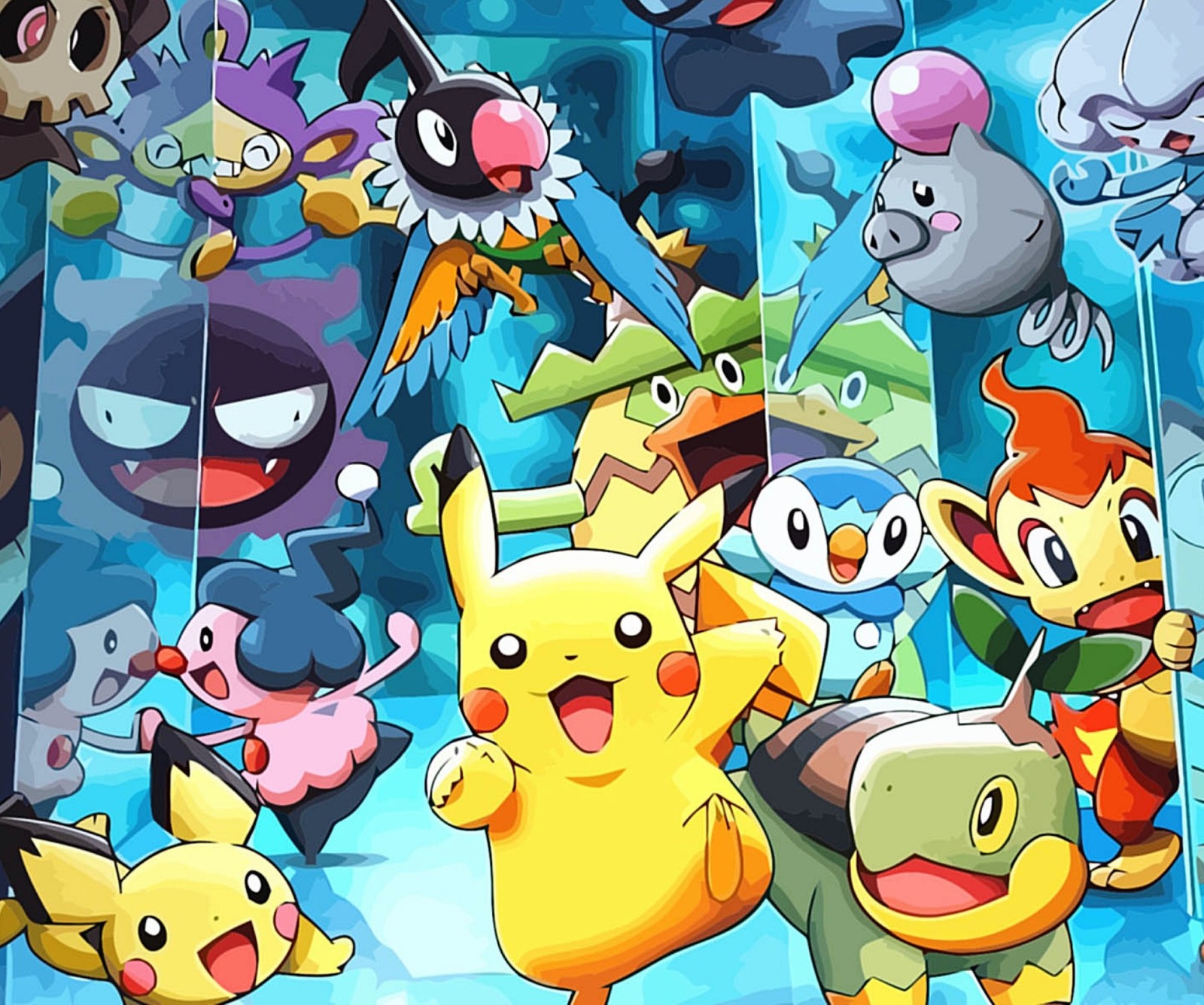 Pokemon characters are all lined up in a row (anime, hd, pokemon, wallpaper wallpapers)