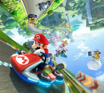 Aventura de corrida Mario Kart em um mundo colorido