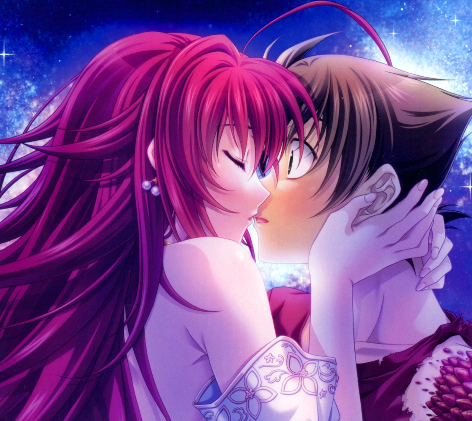 Pareja de anime besándose a la luz de la luna (hdxd, high school dxd, higschoo dxd)