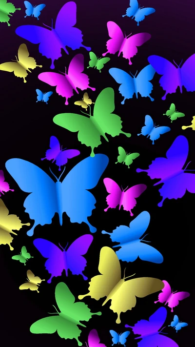 Colorful Abstract Butterflies on a Dark Background