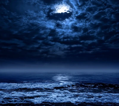 Stormy Sea Under a Moonlit Sky