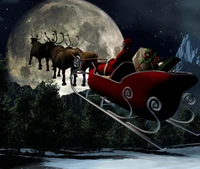 christmas, holiday, night, reindeer, santa wallpaper