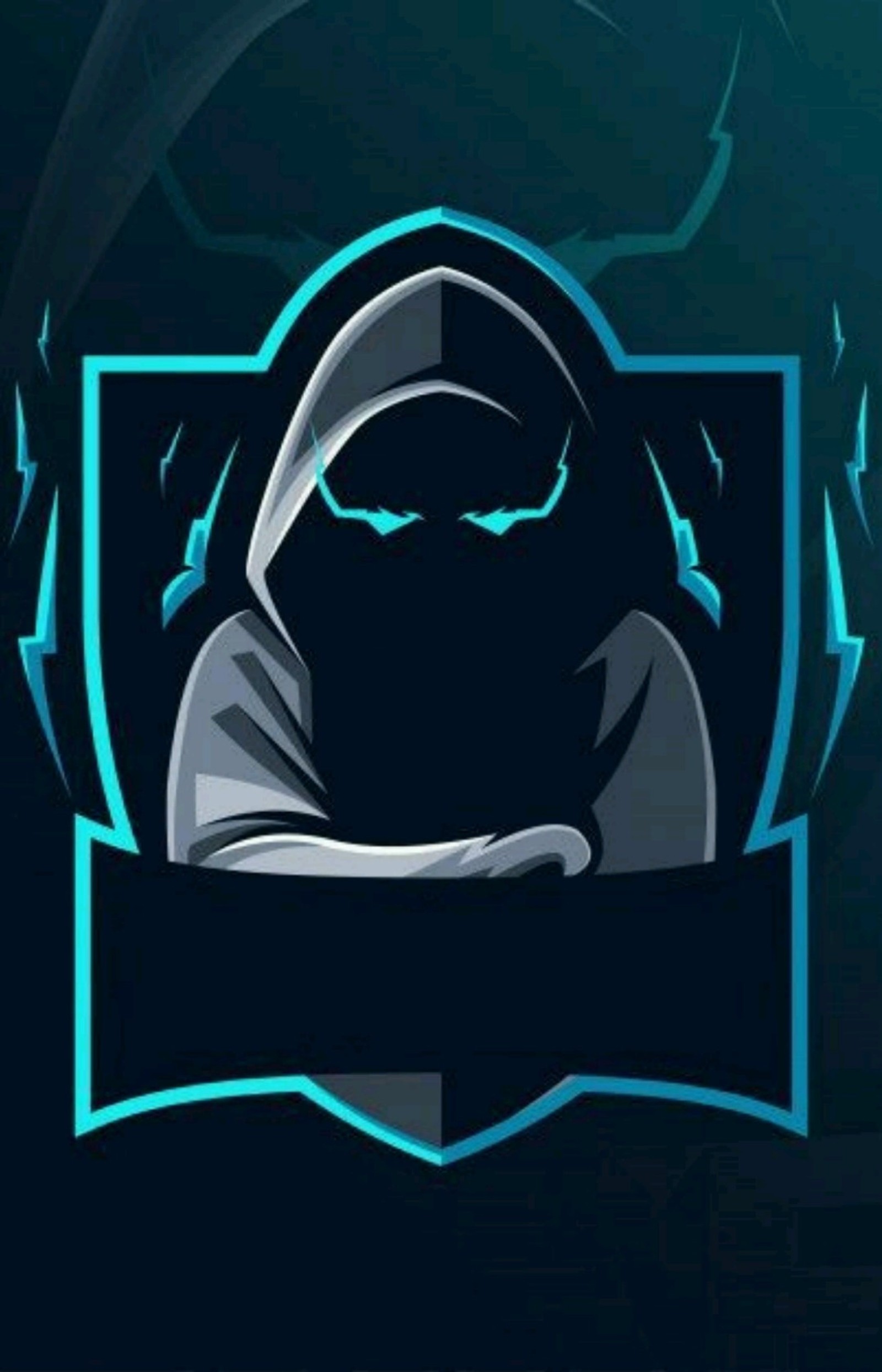 A dark blue and black logo with a hoodedie on it (black, fire, fortnight, free, free fire)