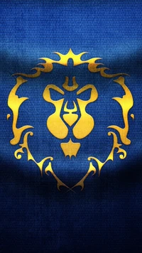 Goldener Löwe auf einem blauen strukturierten Hintergrund, der die Allianzfraktion in World of Warcraft repräsentiert.