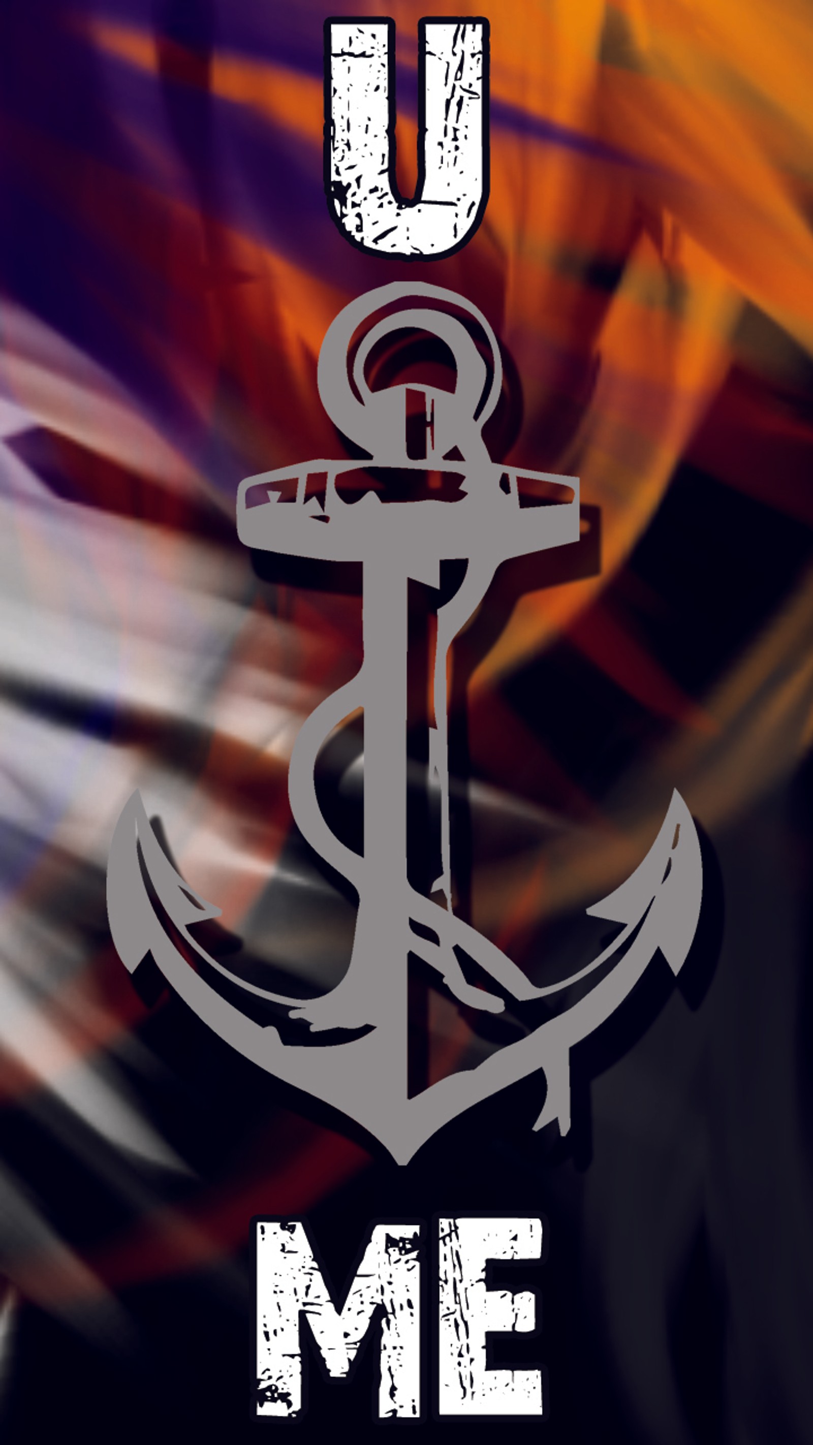 There is a picture of a anchor with the words u me (anchor, love, sailor)