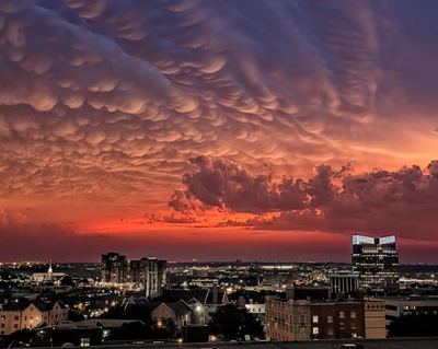 bâtiments, villes, nuages, nuit, lever de soleil