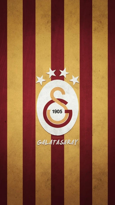 Logo de Galatasaray con fondo rayado y estrellas