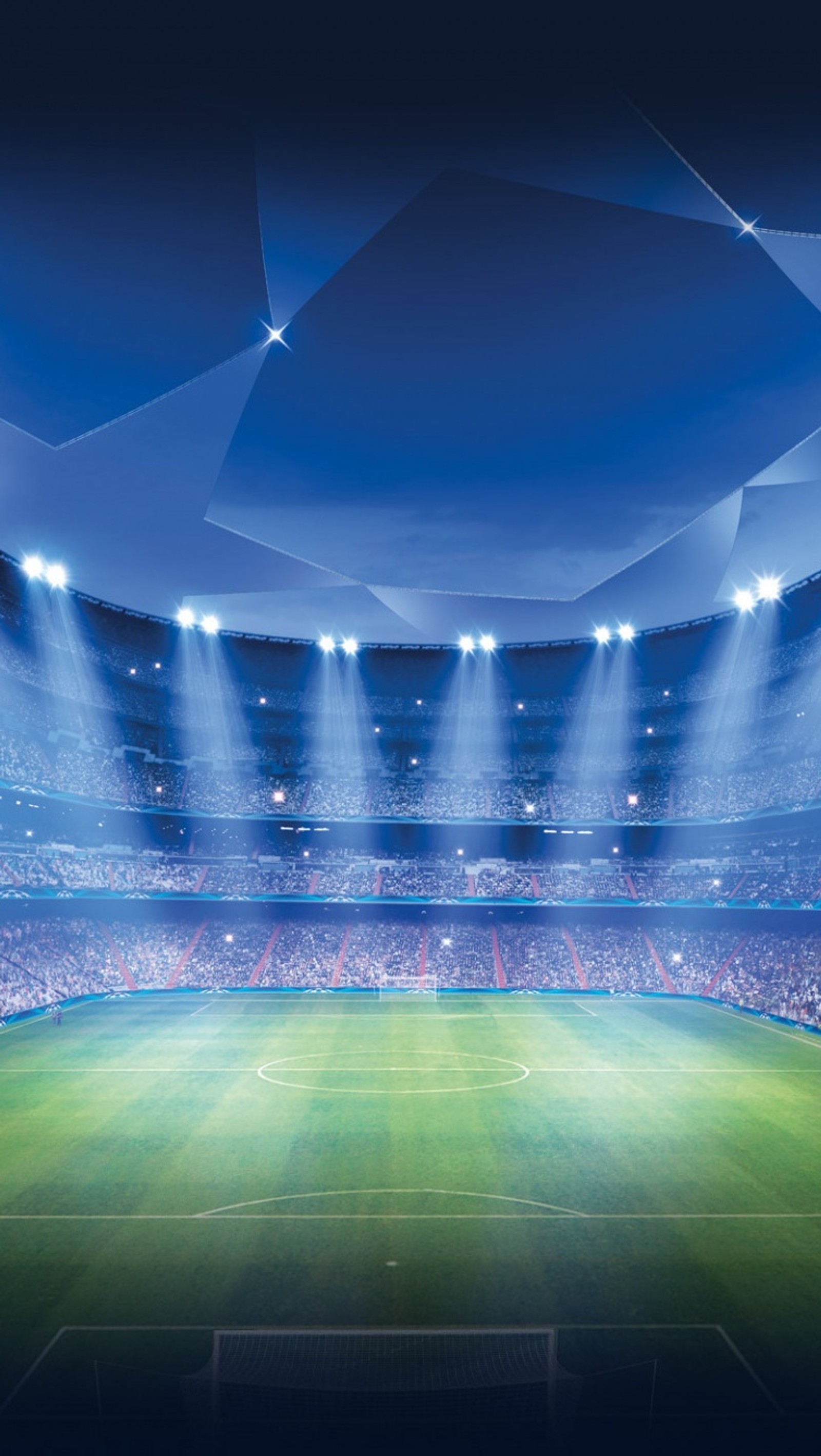 Vista aérea de un estadio de fútbol con un campo de fútbol y luces (2013, barcelona, bayern, real madrid, uefa)