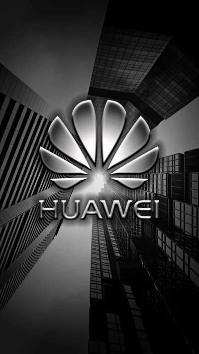 Huawei Logo Against a Dark Urban Skyline