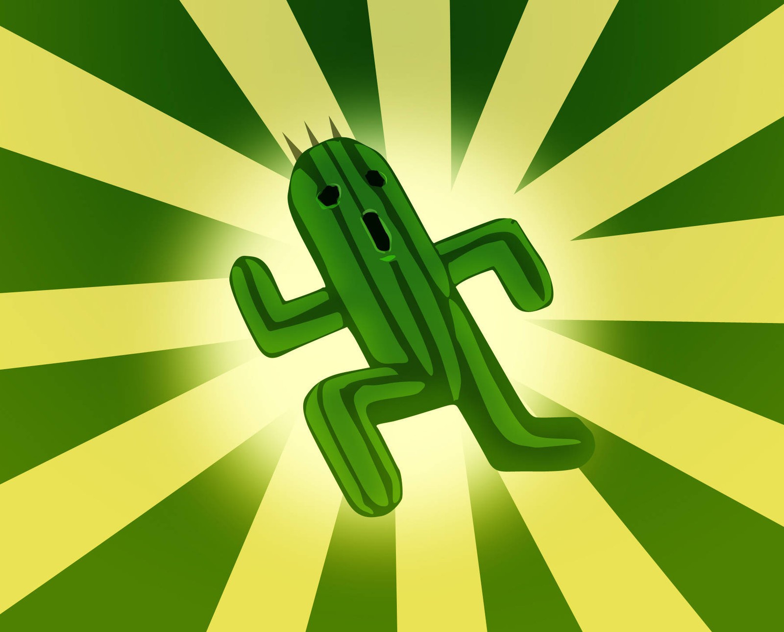 A close up of a cartoon cactus with a green background (asustado, cactus, comedy, green)