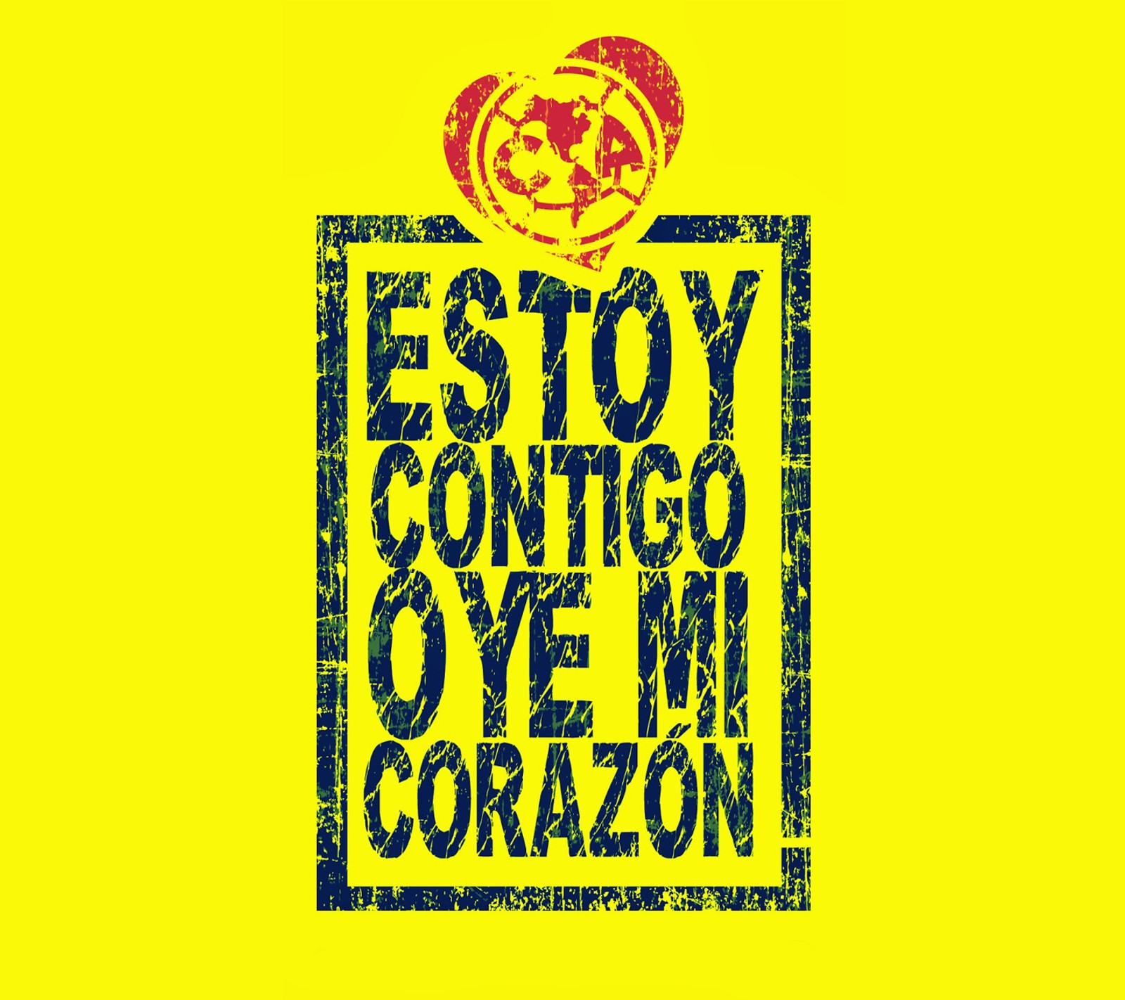 Gelber hintergrund mit einem schwarzen und roten schild, auf dem steht "estoy contigo love in cora" (adler, azulcrema, ca, champion, club américa)