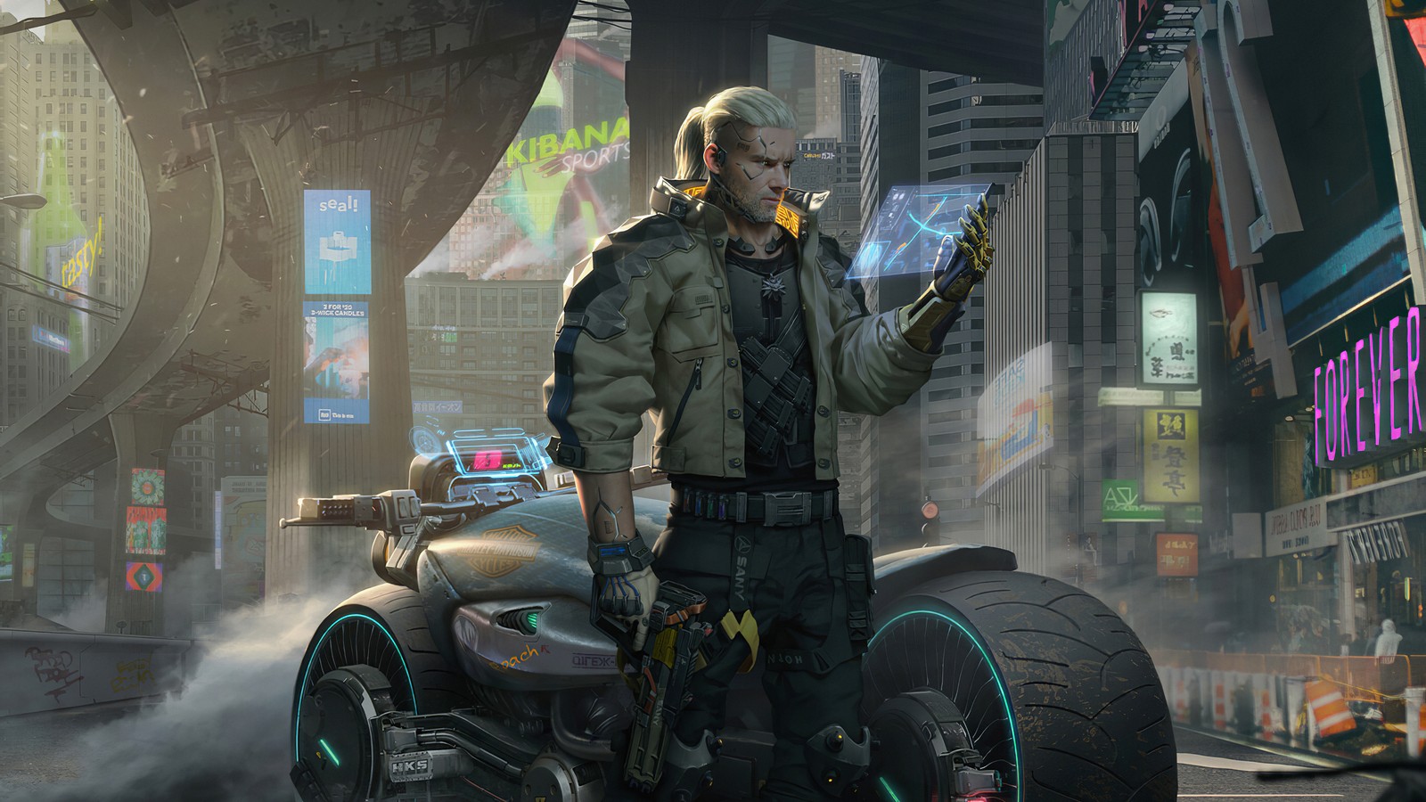 Киберпанк (cyberpunk 2077, геральт из ривии, geralt of rivia, ведьмак, the witcher)