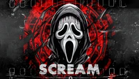 Emblème de Ghostface avec le titre Scream sur un fond sombre