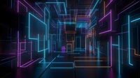 Vibrant Neon Digital Art Interior with Glowing Geometric Patterns