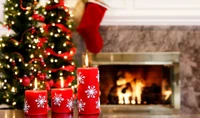 Cozy Christmas Setting with Candles and Decorated Tree