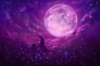 Enchanting Harvest Moonlit Night: A Dreamy Celestial Scene