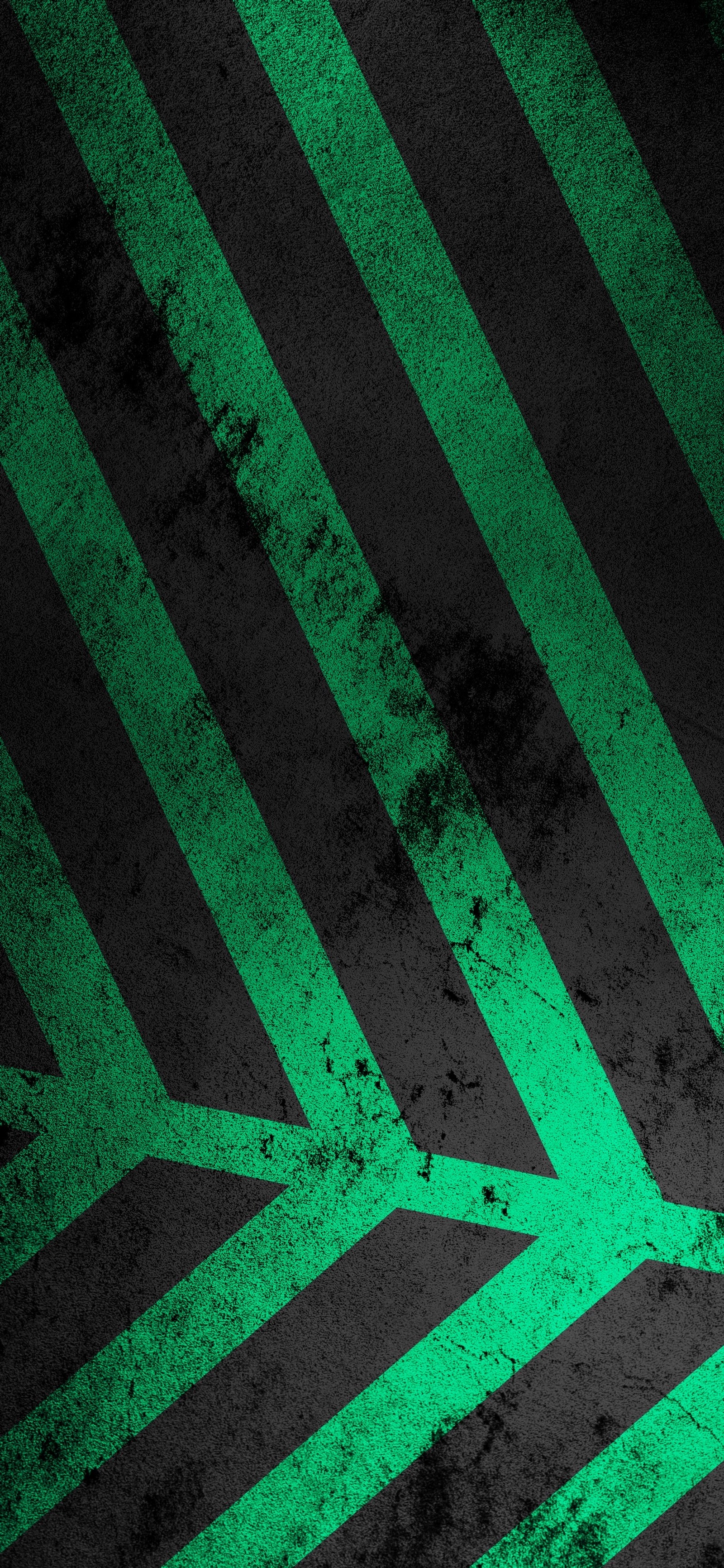 A close up of a green and black striped wallpaper with a black background (pattern, green, black, azure, rectangle)