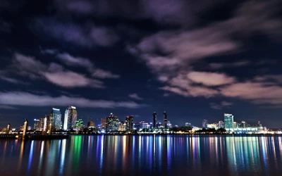 Nachtlandschaft San Diego: Lebendige Stadtlichter, die sich im Wasser spiegeln