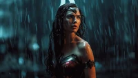 Mujer Maravilla en la lluvia: Un impresionante retrato de arte de IA de Gal Gadot como Diana Prince