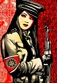 Bold Revolutionary: Contemporary Graffiti Art Featuring a Strong Female Figure with Symbolic Elements