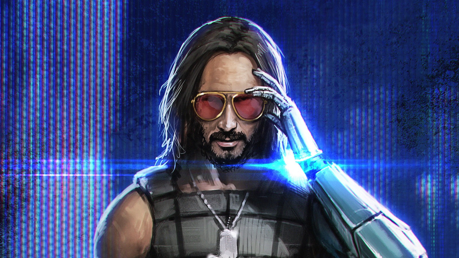 Скачать обои киану ривз, keanu reeves, cyberpunk 2077, искусство, растительность на лице