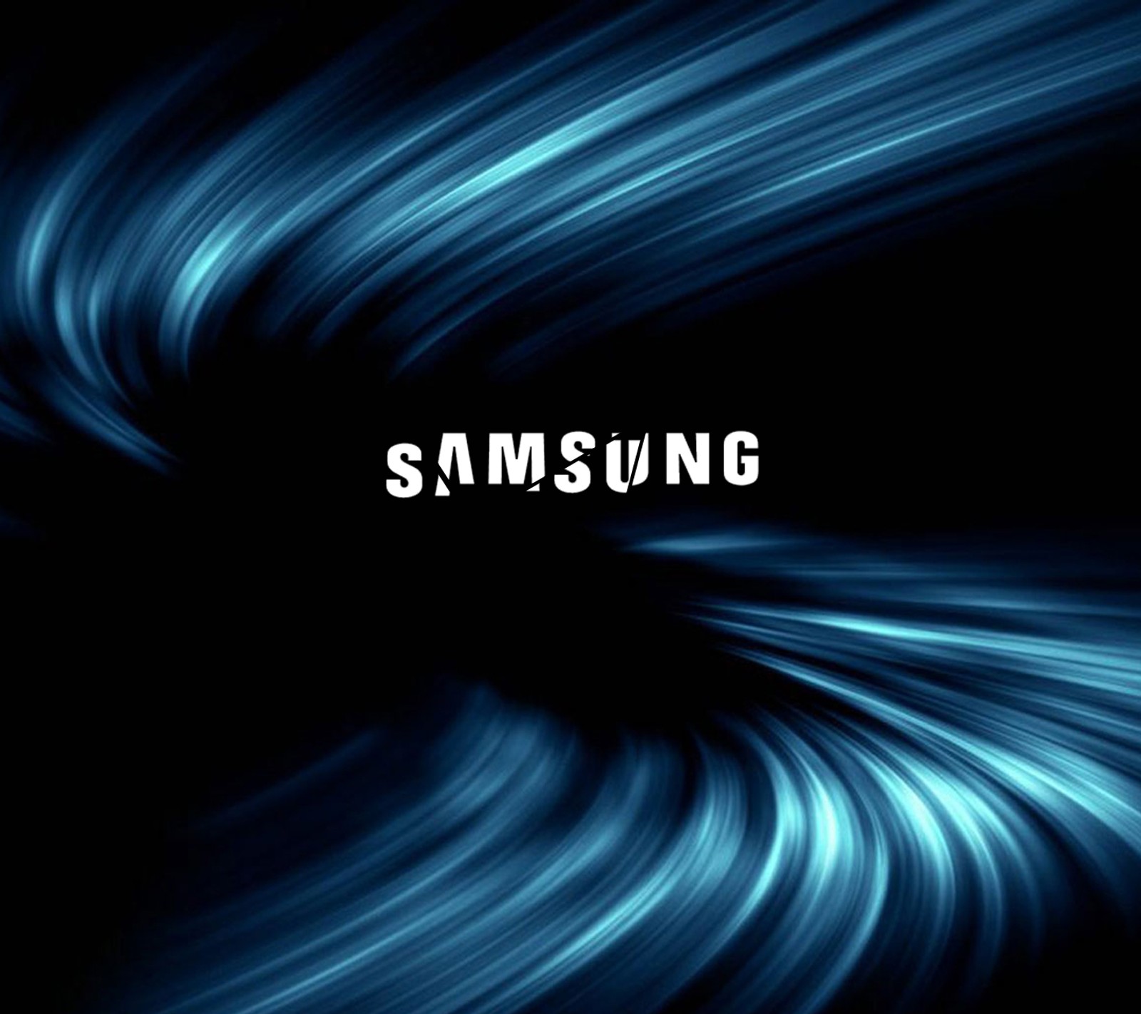 Близкий план логотипа samsung на черном фоне (абстракция, чёрный, синий, blue lines, samsung)