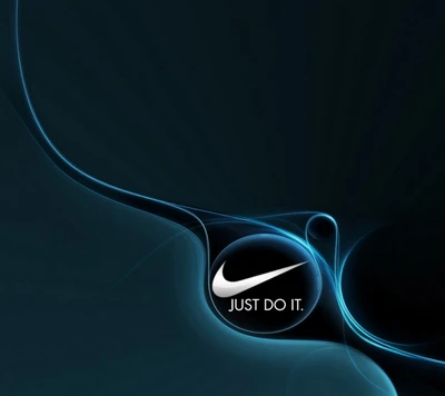 Logotipo da Nike com o slogan "Apenas faça" em um fundo azul abstrato