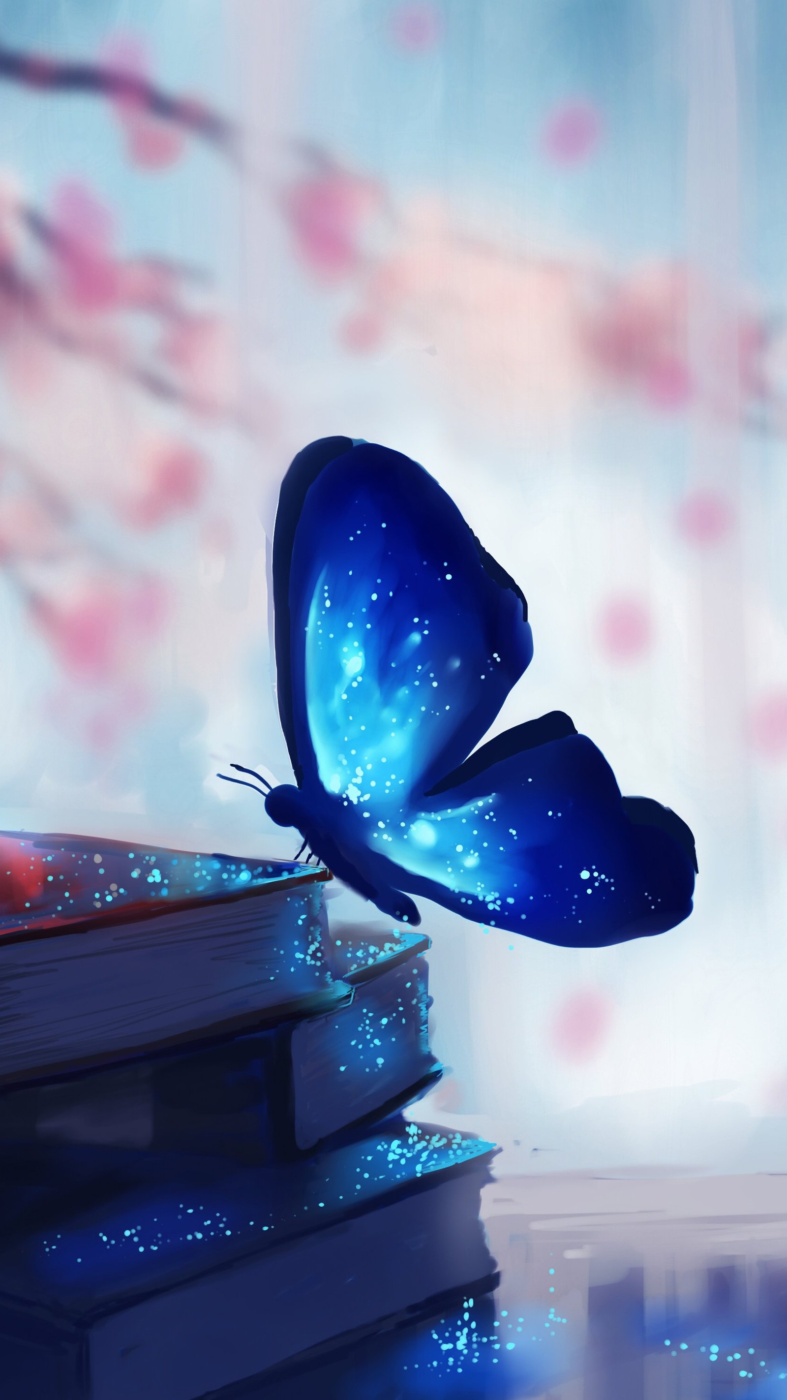 There is a butterfly that is flying over a book (art, books, butterfly)