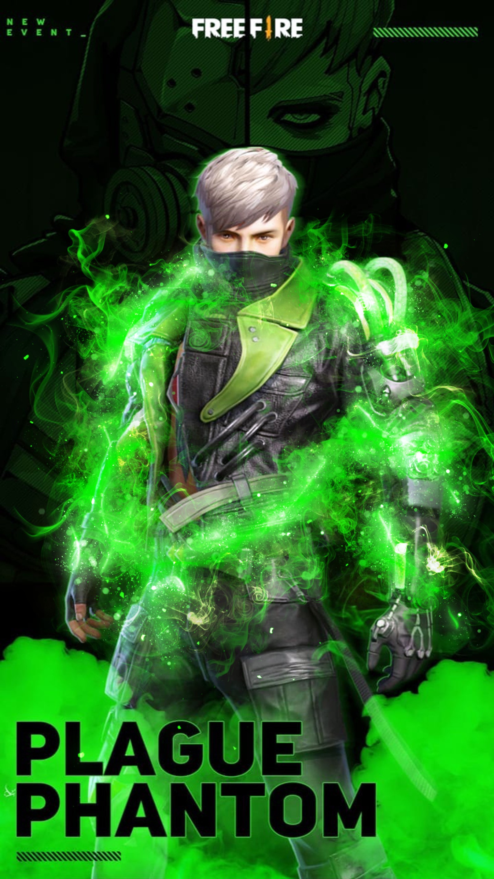 A poster of a man in a green costume with a green glow (amoled, black, cruz4nd, free fire, freefire)