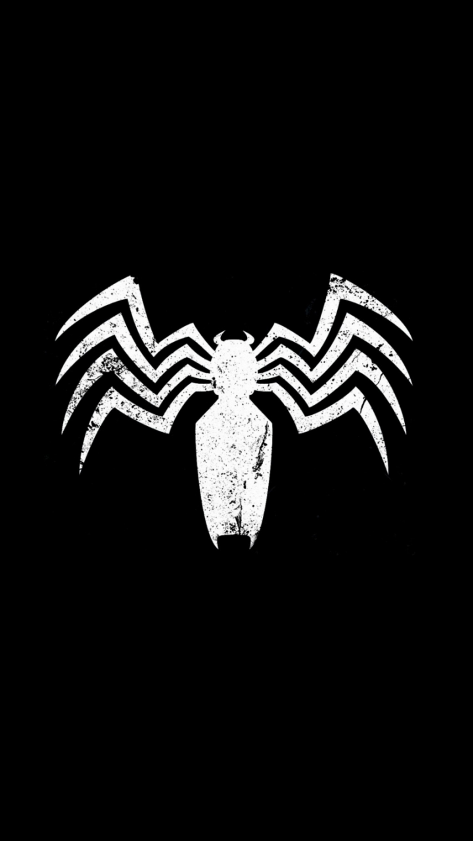 Une photo en noir et blanc du logo de spider-man sur un fond noir (logo, film)