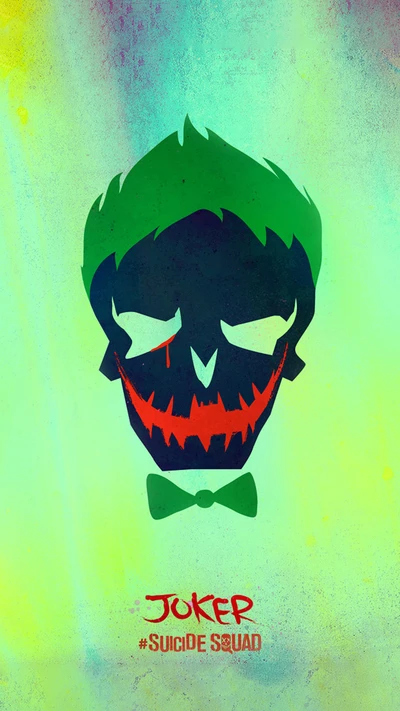 Silhouette du Joker avec des cheveux verts emblématiques et un visage de crâne souriant du Suicide Squad