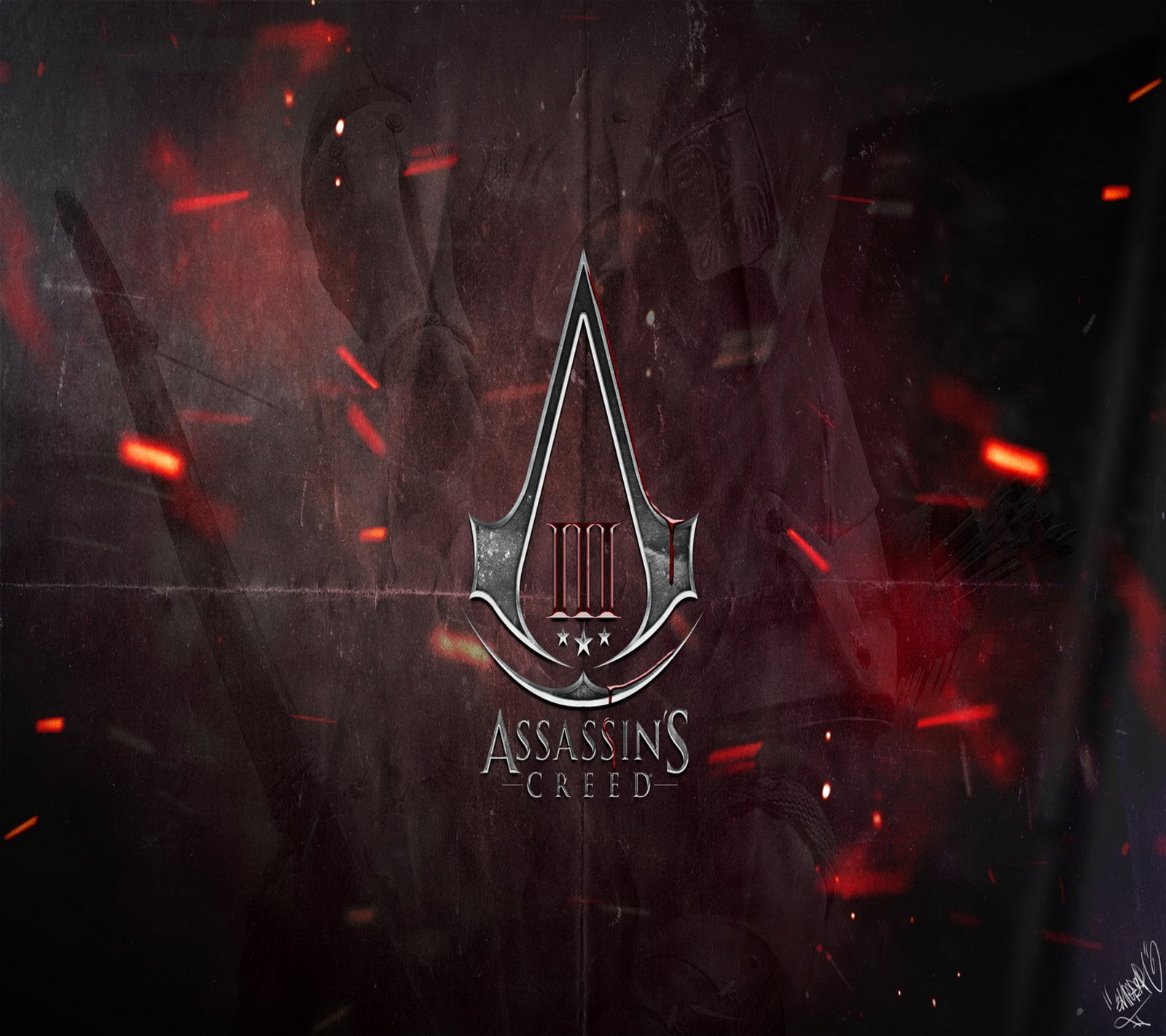 Assassin creed logo on a dark background with red flames (assassins, creed3)