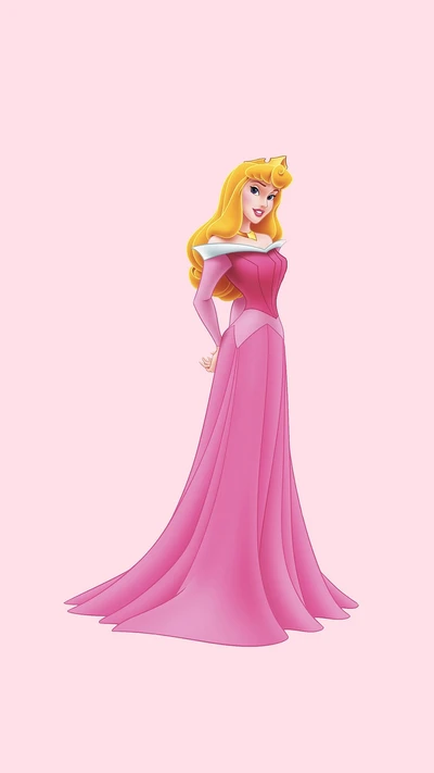 Princesa Disney Aurora em um vestido rosa fluido.