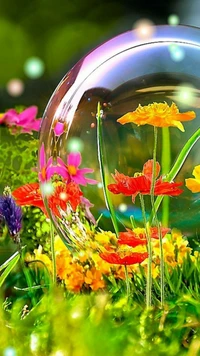 bubble, colourful, flowers, summer wallpaper