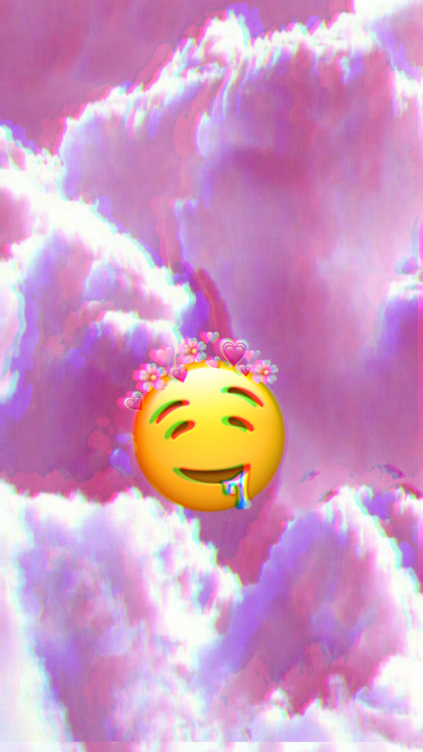 Es gibt ein smiley-gesicht in den wolken mit einem regenbogen (wolken, color clouds, emoji, fehler)