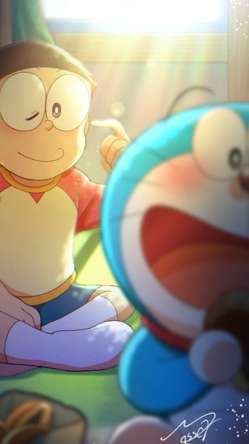 Дора и кот сидят на полу (дораэмон, doraemon, дораэмон и нобита, doraemon and nobita, маленький)