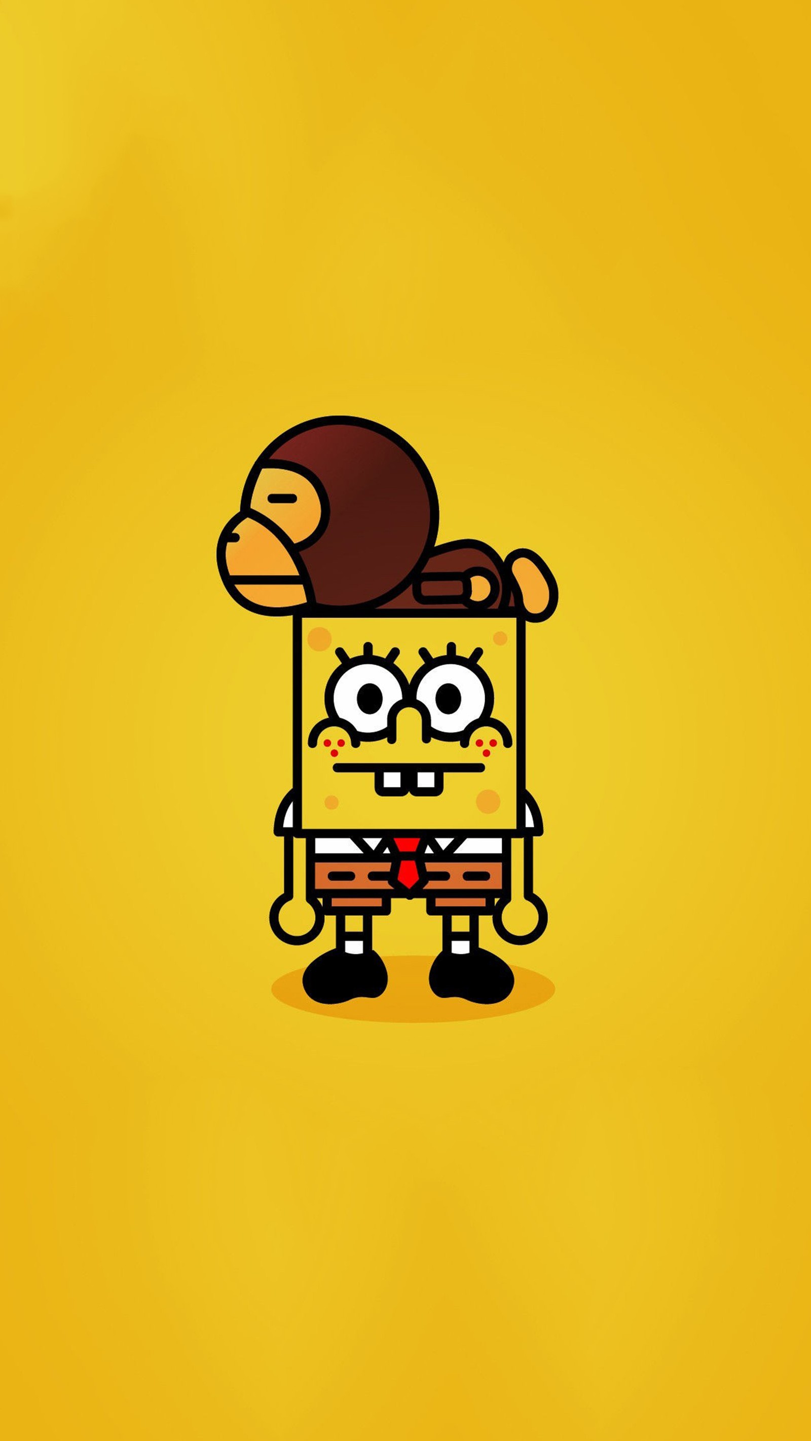 A cartoon character with a monkey on his head and a banana on his head (box, cartoon, fun, sponchbox)