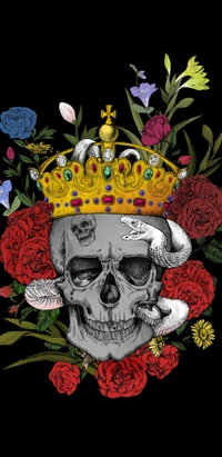 crown, flowers, king, skull, skulls