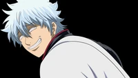 Gintoki Sakata souriant sur fond noir - Gintama fond d'écran 4K