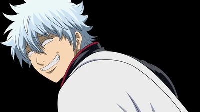 Gintoki Sakata sonriendo contra un fondo negro - Gintama fondo de pantalla 4K