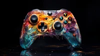 Controlador Xbox vibrante com design artístico abstrato fluido