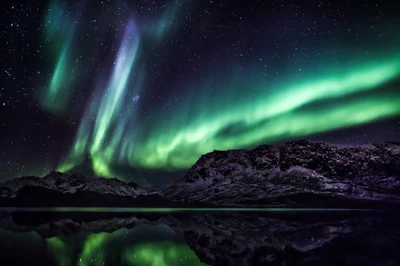 Encantadora aurora boreal sobre el sereno paisaje de Groenlandia