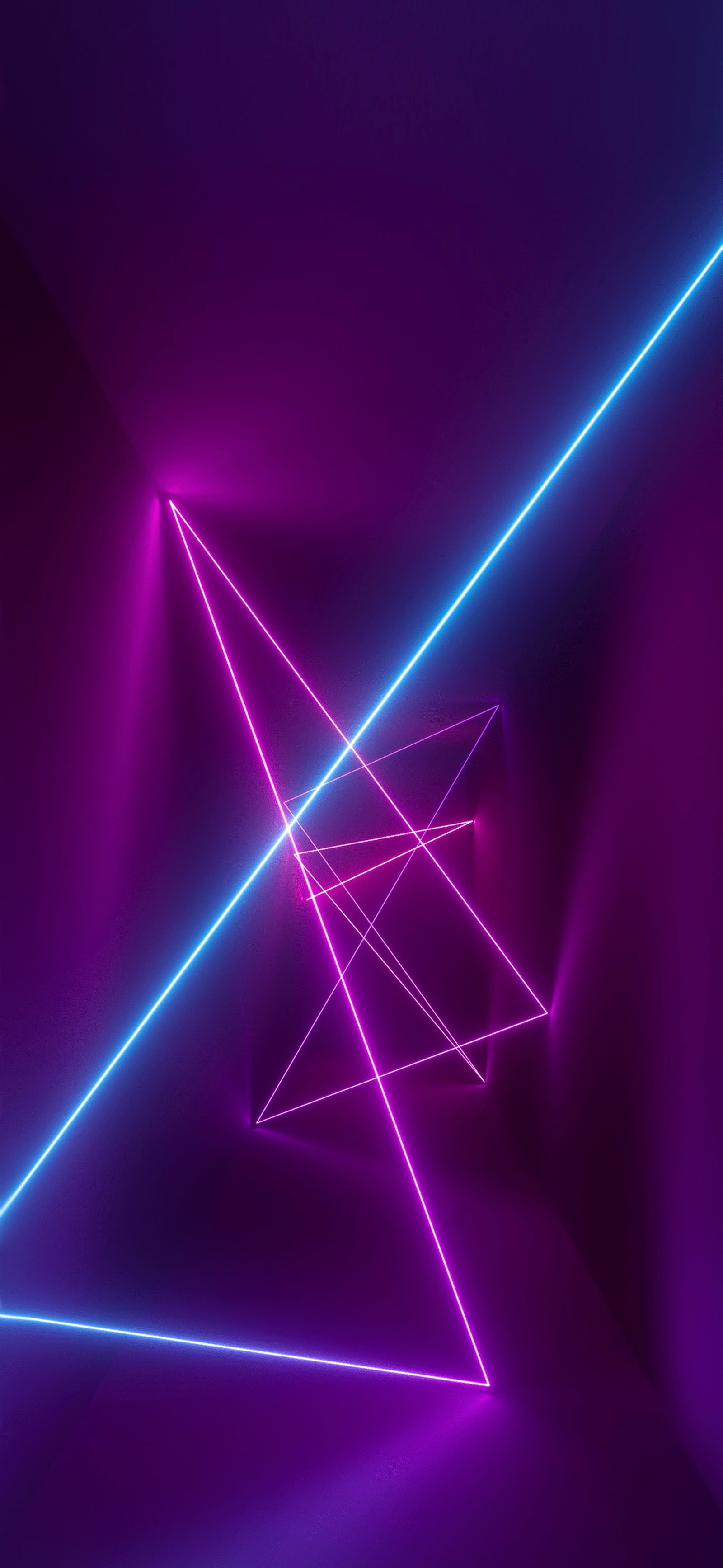 Neon lights in a dark room with a triangular shape (laser, nature, blue, lighting, green)