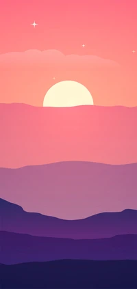 Vibrant Dusk: An Orange and Pink Sunset Over Layered Mountains