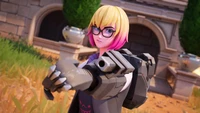 Gwenpool aus Fortnite in einer lebhaften, aktionsbereiten Pose.