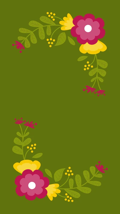 Motif floral avec des feuilles et des fleurs vibrantes sur fond vert