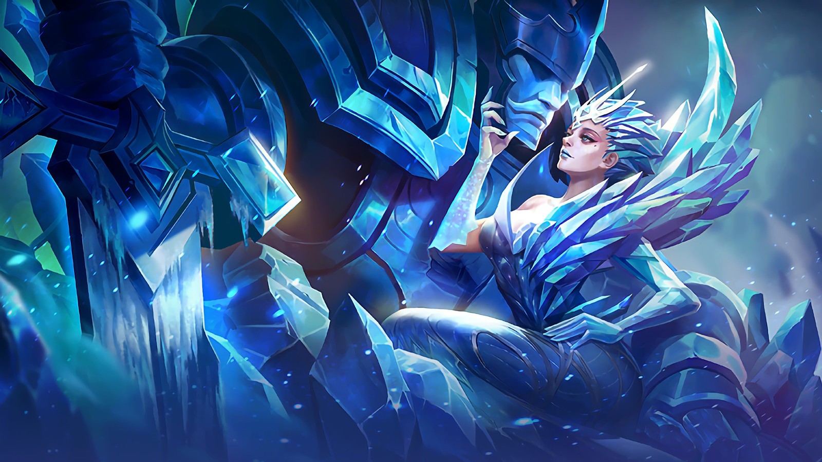 Une femme en tenue bleue tenant une épée et une épée (aurore, mobile legends, jeu vidéo)