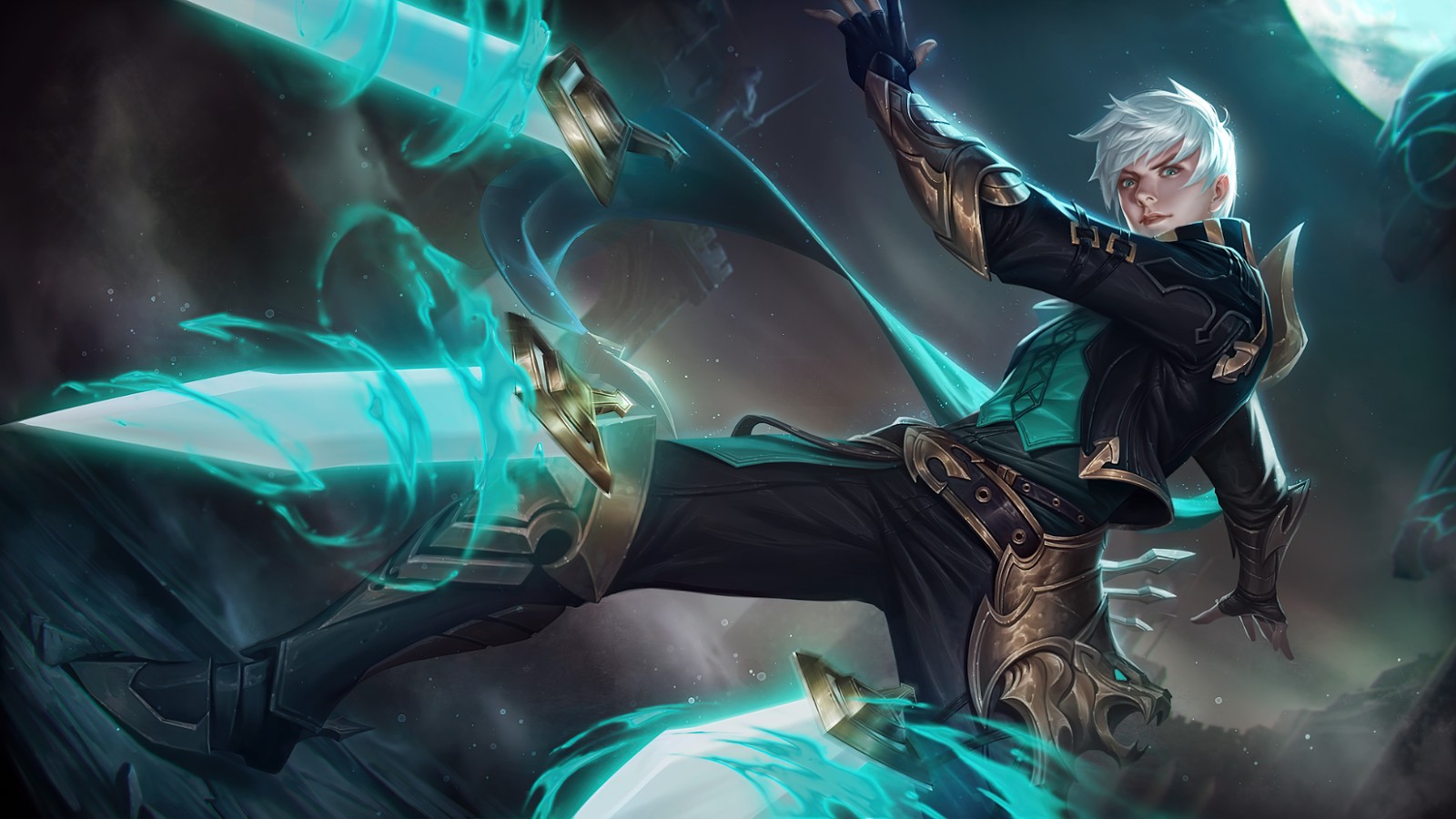 Un homme aux cheveux blancs et une épée à la main (gusion, moonlight sonata, peau, mobile legends, bang bang)