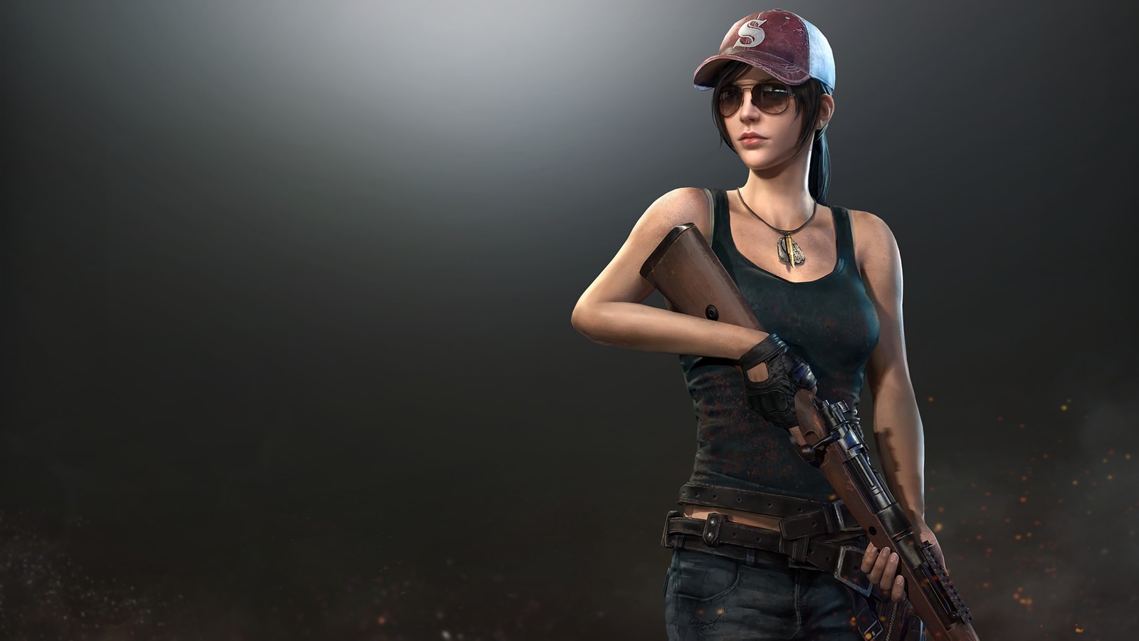 Une femme portant une casquette tenant un fusil et une casquette de baseball (filles, playerunknowns battlegrounds, jeu vidéo)