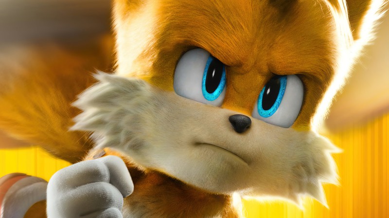 Соник ёж смотрит на что-то с голубыми глазами (тейлз, tails, соник в игре 2, sonic the hedgehog 2, фильм)